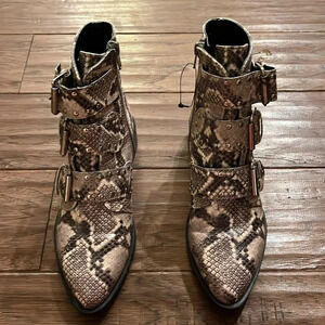 Steven by Steve Madden Harmon Side Zipper Faux Snakeskin Ankle Boots Size 5.6